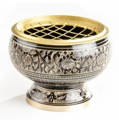 Räuchergefäß mit Netz aus Messing, schwarz / gold ca. 9,5 cm x 7,5 cm