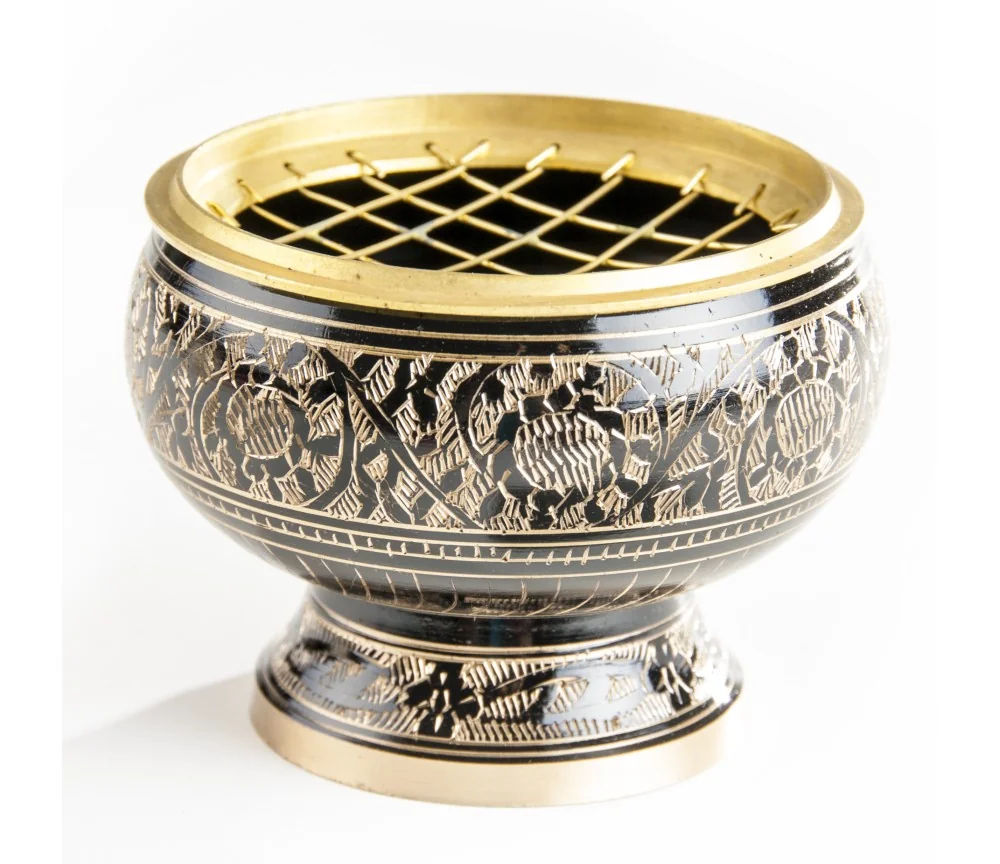 Räuchergefäß mit Netz aus Messing, schwarz / gold ca. 9,5 cm x 7,5 cm