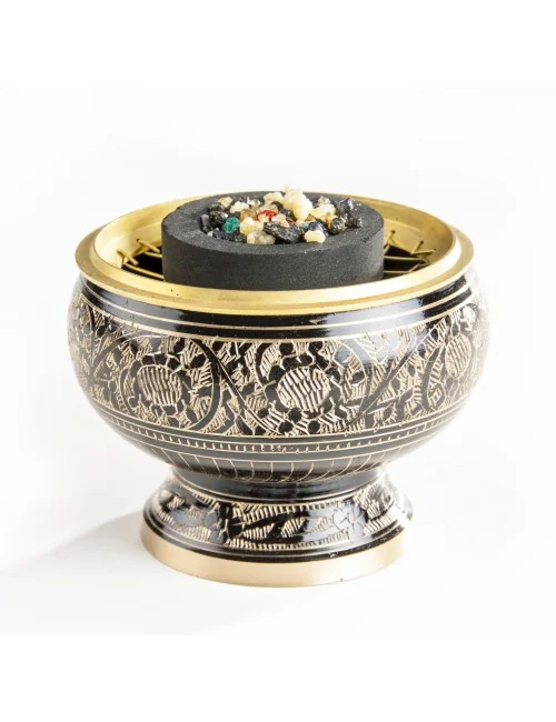 Räuchergefäß mit Netz aus Messing, schwarz / gold ca. 9,5 cm x 7,5 cm