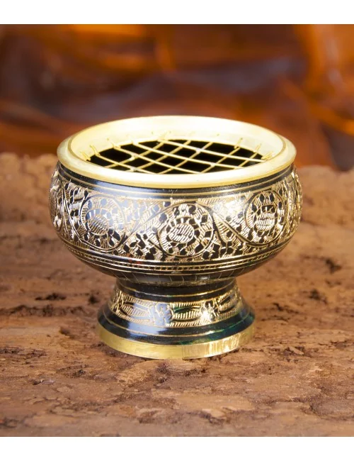 Räuchergefäß mit Netz aus Messing, schwarz / gold ca. 9,5 cm x 7,5 cm
