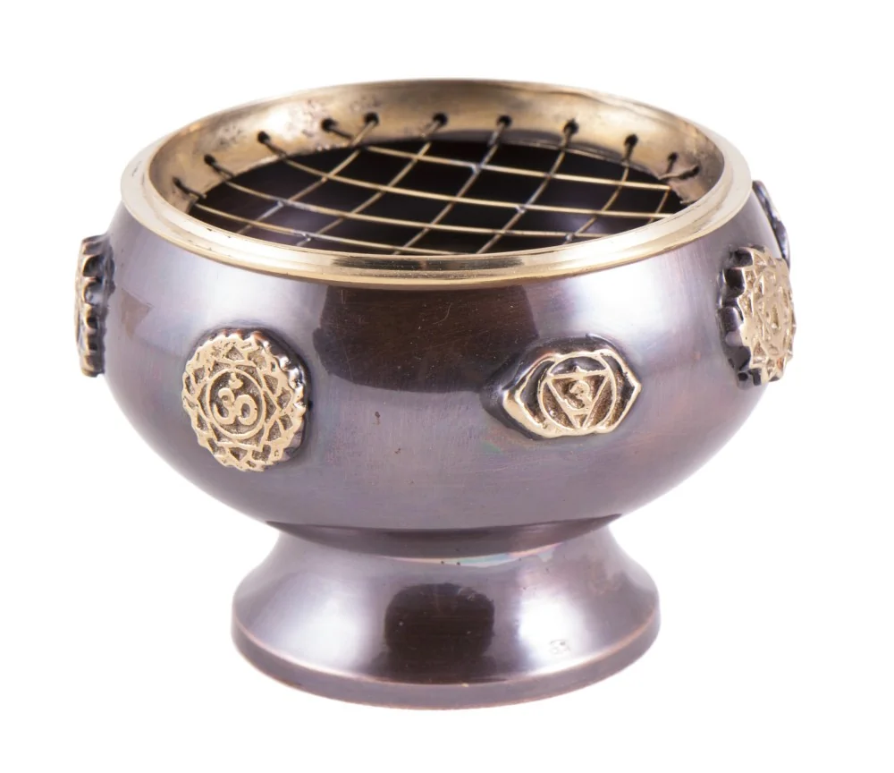 Räuchergefäß mit Netz - Chakra Kelch aus Messing ca.9,4 x 6,5 cm