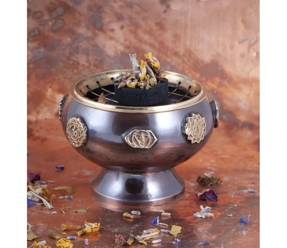 Räuchergefäß mit Netz - Chakra Kelch aus Messing ca.9,4 x 6,5 cm