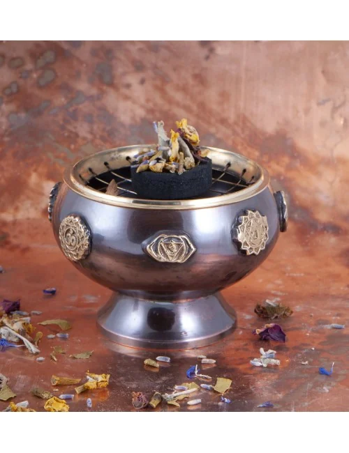 Räuchergefäß mit Netz - Chakra Kelch aus Messing ca.9,4 x 6,5 cm
