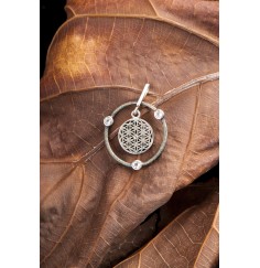 Anhänger - Schutzkreis - Blume des Lebens - mit 3 Kristallen, 925 Sterling Silber