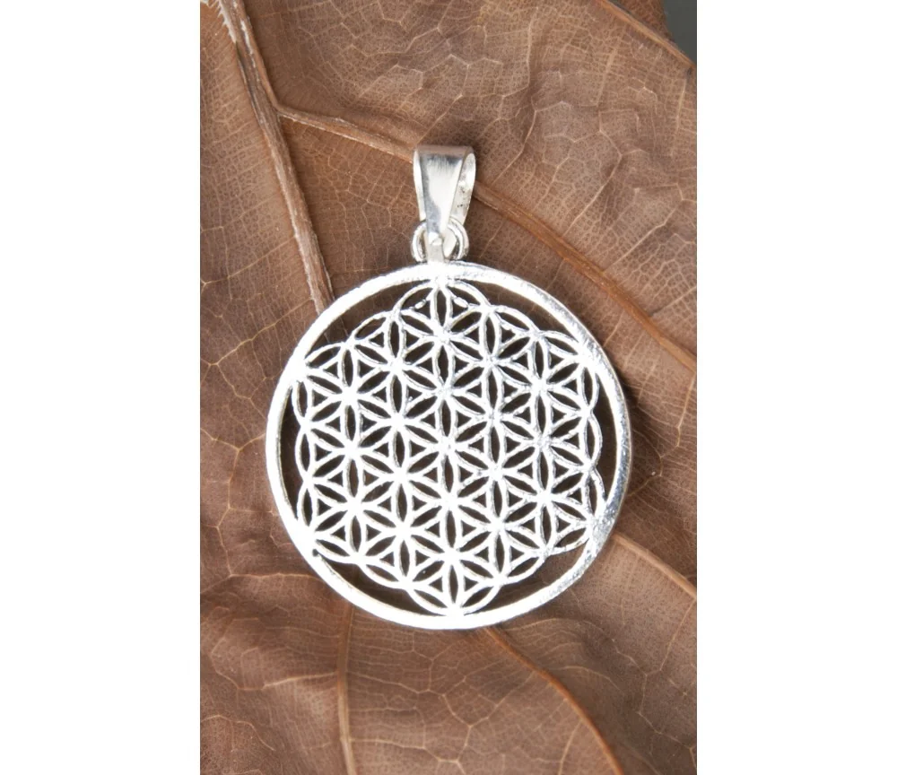 Anhänger - Blume des Lebens aus Messing - versilbert ca. 3cm