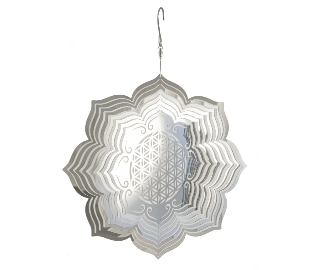 Hängende Dekoration - Edelstahl Mobile - Lotus Blume - mit Blume des Lebens - Ø 25 cm