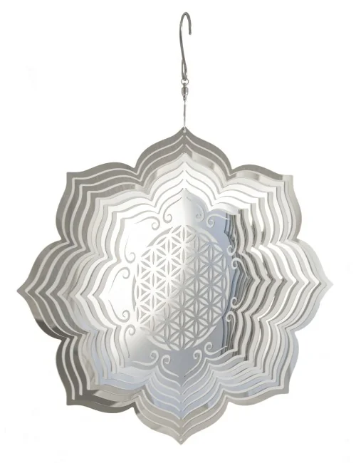 Hängende Dekoration - Edelstahl Mobile - Lotus Blume - mit Blume des Lebens - Ø 25 cm