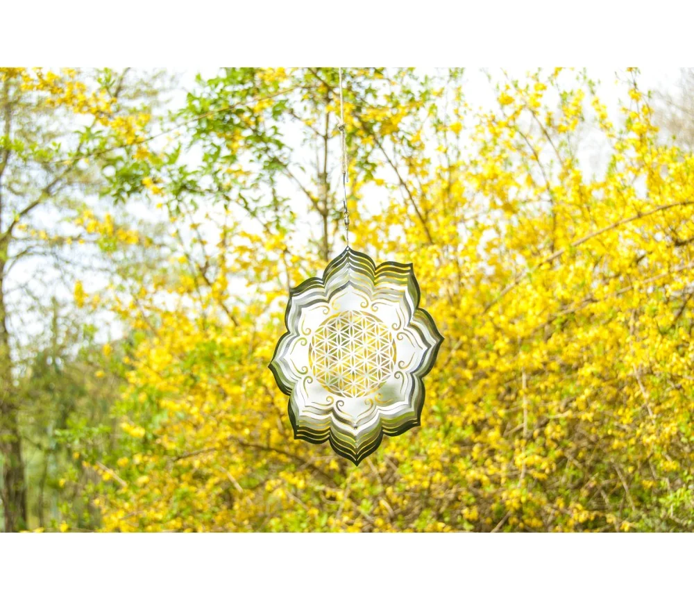 Hängende Dekoration - Edelstahl Mobile - Lotus Blume - mit Blume des Lebens - Ø 25 cm