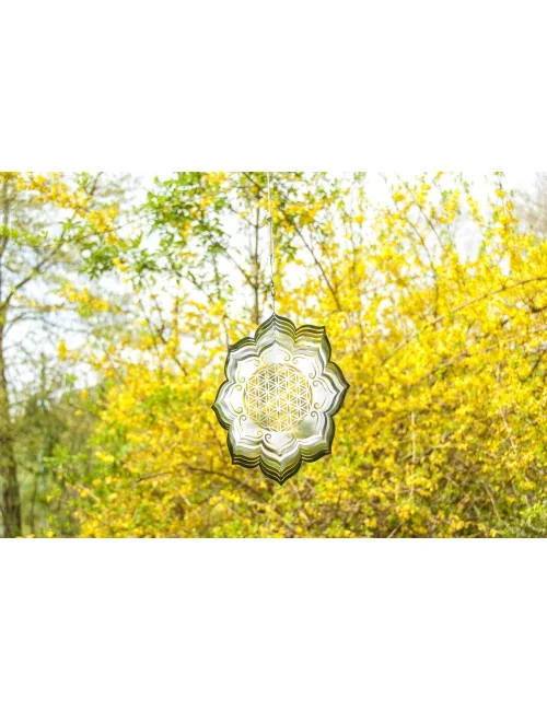 Hängende Dekoration - Edelstahl Mobile - Lotus Blume - mit Blume des Lebens - Ø 25 cm