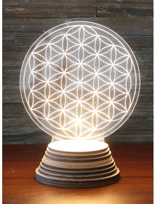 Ambientelicht Blume des Lebens aus Acryl, mit Holzsockel 20x15 cm