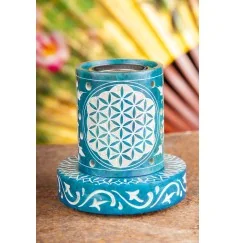 Räuchergefäß mit Sieb - Blume des Lebens Stövchen, türkis