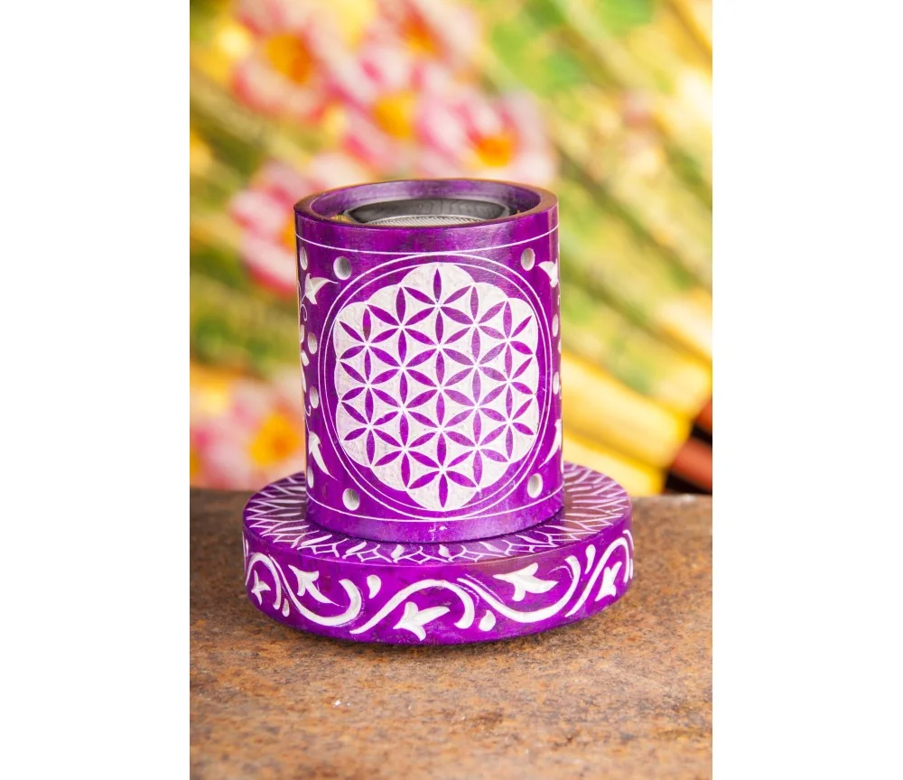 Räuchergefäß mit Sieb - Blume des Lebens Stövchen, Lila