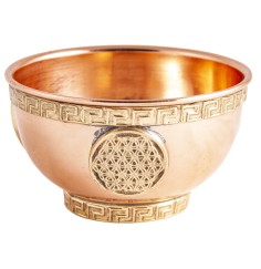 Räucherschale - Blume des Lebens aus Kupfer mit Messingverzierung ca. 8x4,5 cm