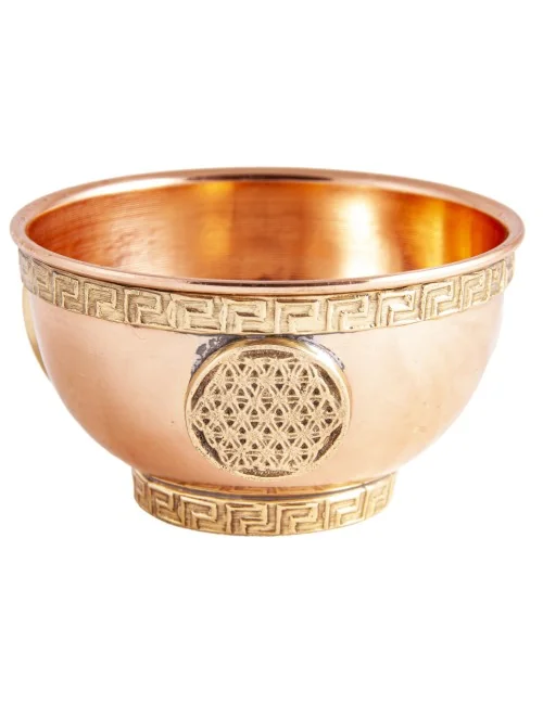 Räucherschale - Blume des Lebens aus Kupfer mit Messingverzierung ca. 8x4,5 cm