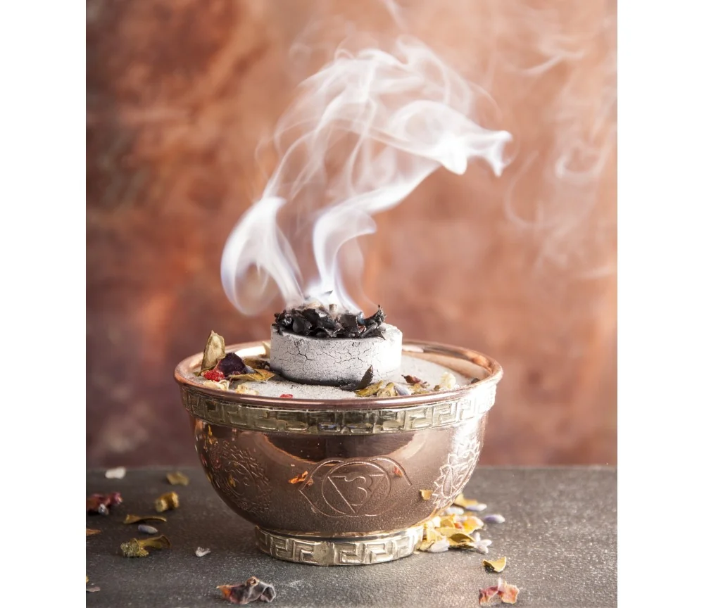 Räucherschale - Chakra aus Kupfer mit Messingverzierung ca. 8x4,5 cm