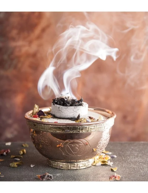 Räucherschale - Chakra aus Kupfer mit Messingverzierung ca. 8x4,5 cm