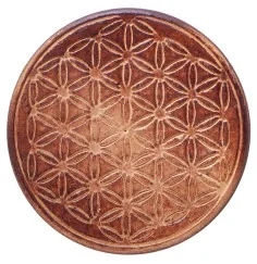 Gefäßuntersetzer mit Blume des Lebens, aus Holz - 6 er Pack