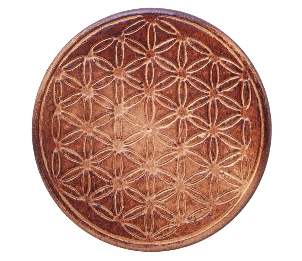 Gefäßuntersetzer mit Blume des Lebens, aus Holz - 6 er Pack