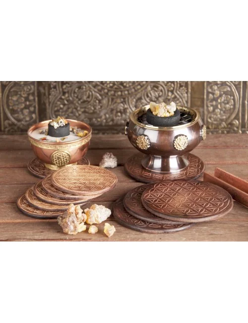 Gefäßuntersetzer mit Blume des Lebens, aus Holz - 6 er Pack