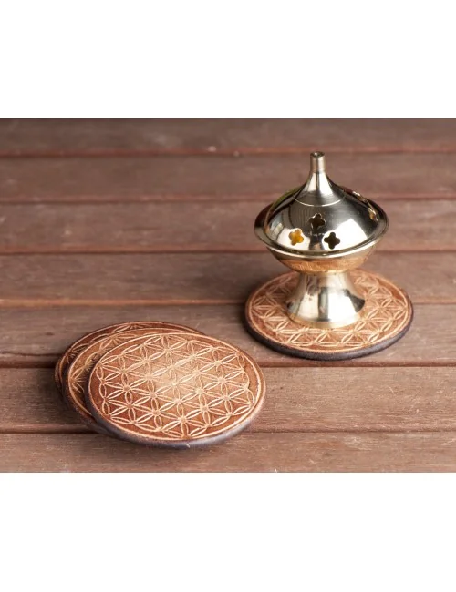 Gefäßuntersetzer mit Blume des Lebens, aus Holz - 6 er Pack