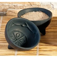 Räucherschale - lasierte aus Ton mit Standfüßen in schwarz , 7 cm