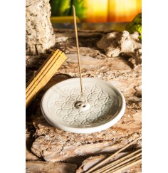 Räucherstäbchenhalter rund mit Blume des Lebens - aus Keramik - Türkis