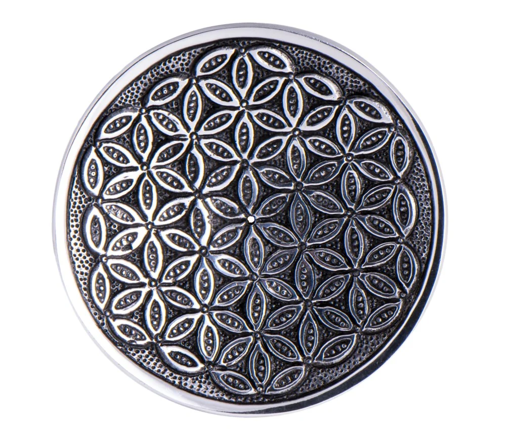 Räucherstäbchenhalter rund - Blume des Lebens - weißmetall