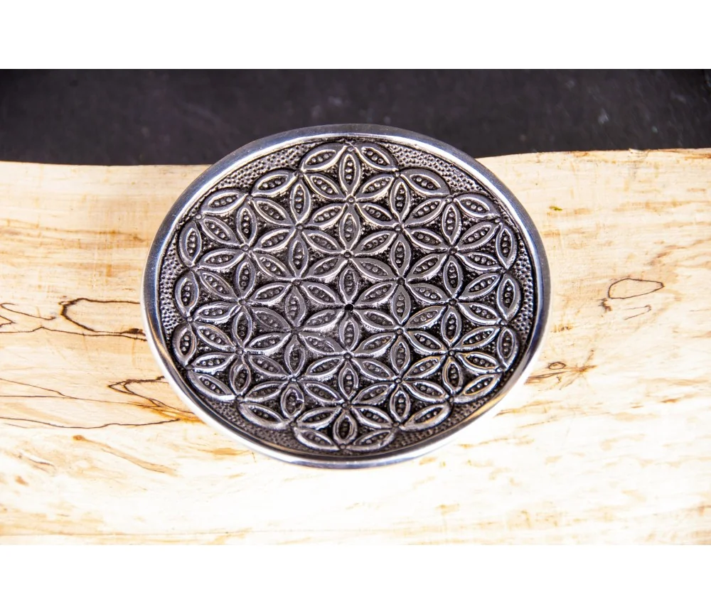 Räucherstäbchenhalter rund - Blume des Lebens - weißmetall