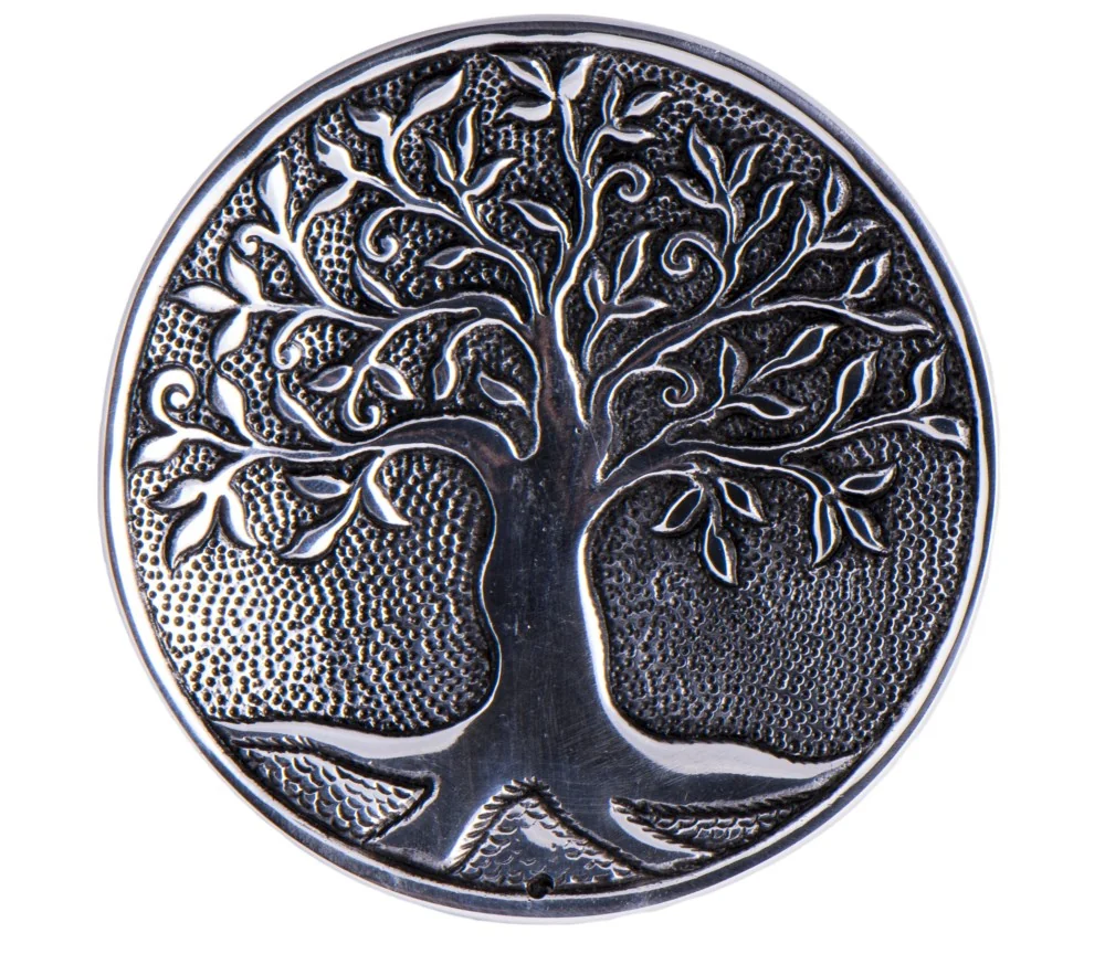 Räucherstäbchenhalter rund - Lebensbaum - weißmetall