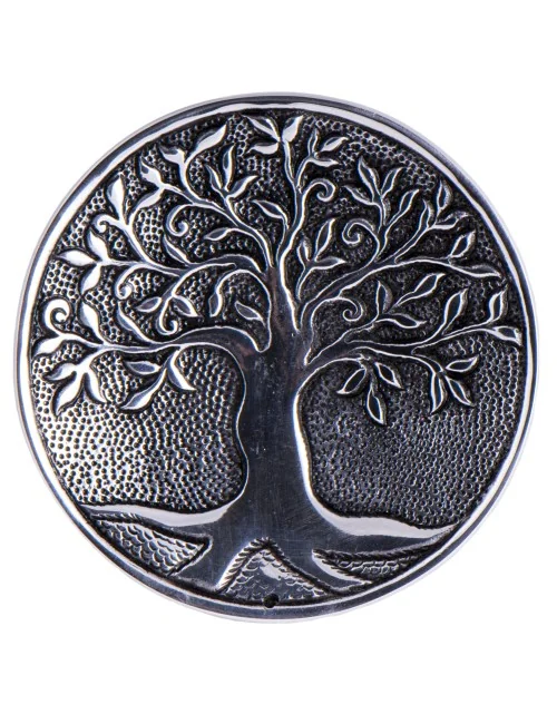 Räucherstäbchenhalter rund - Lebensbaum - weißmetall