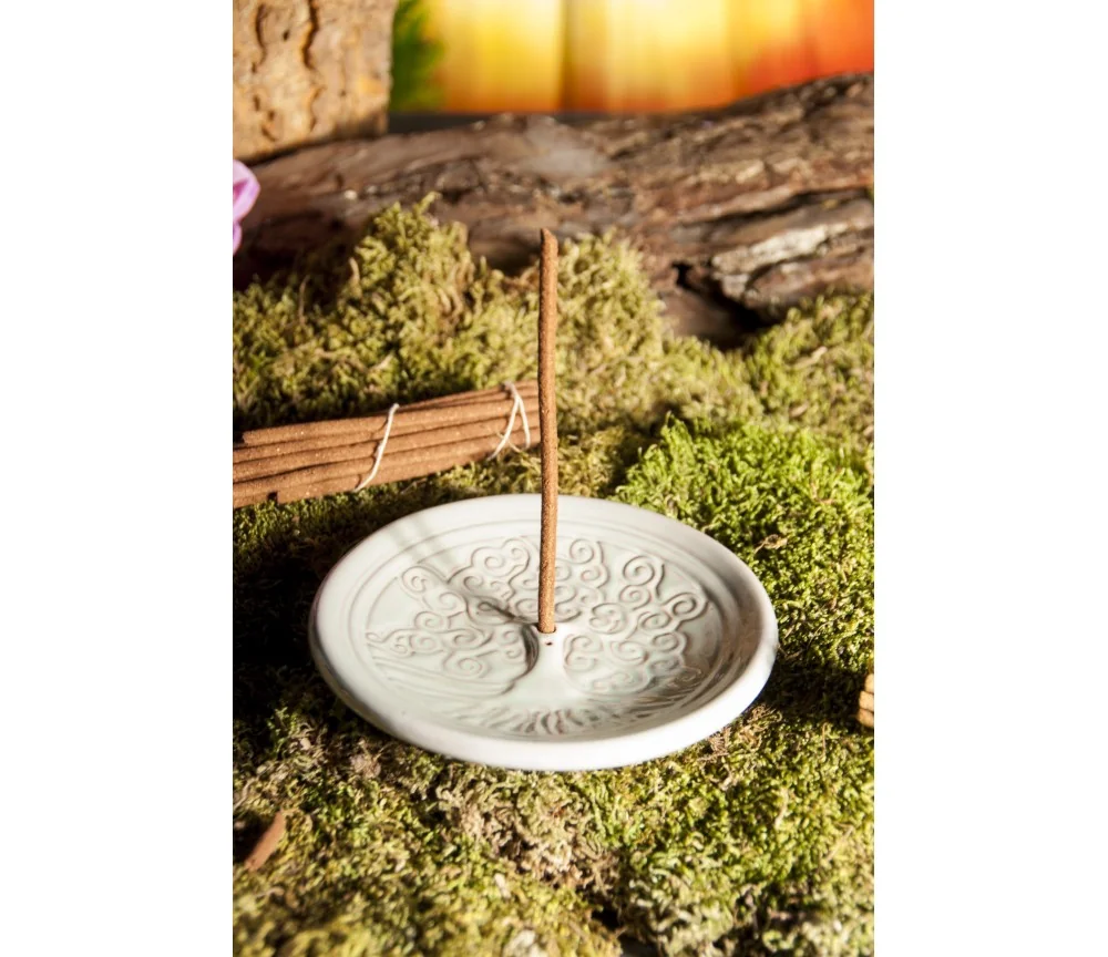 Räucherstäbchenhalter - Yggdrasil rund aus Ton - in Türkis