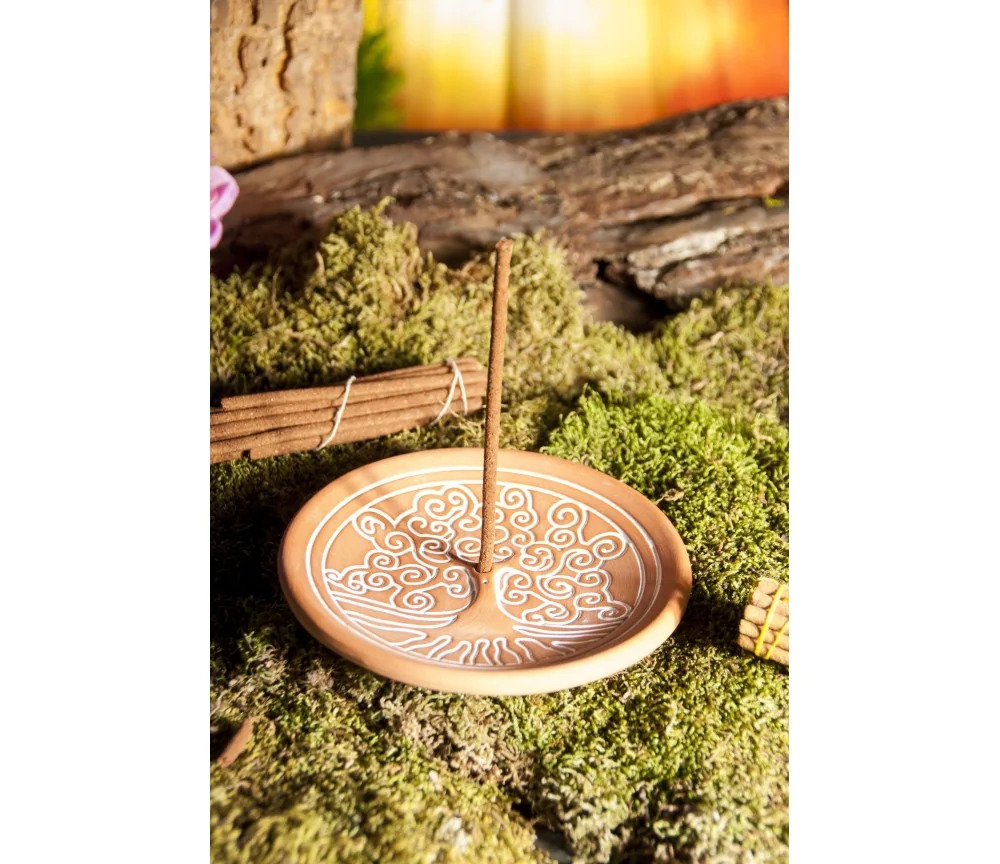 Räucherstäbchenhalter - Yggdrasil rund aus Ton - in Natur