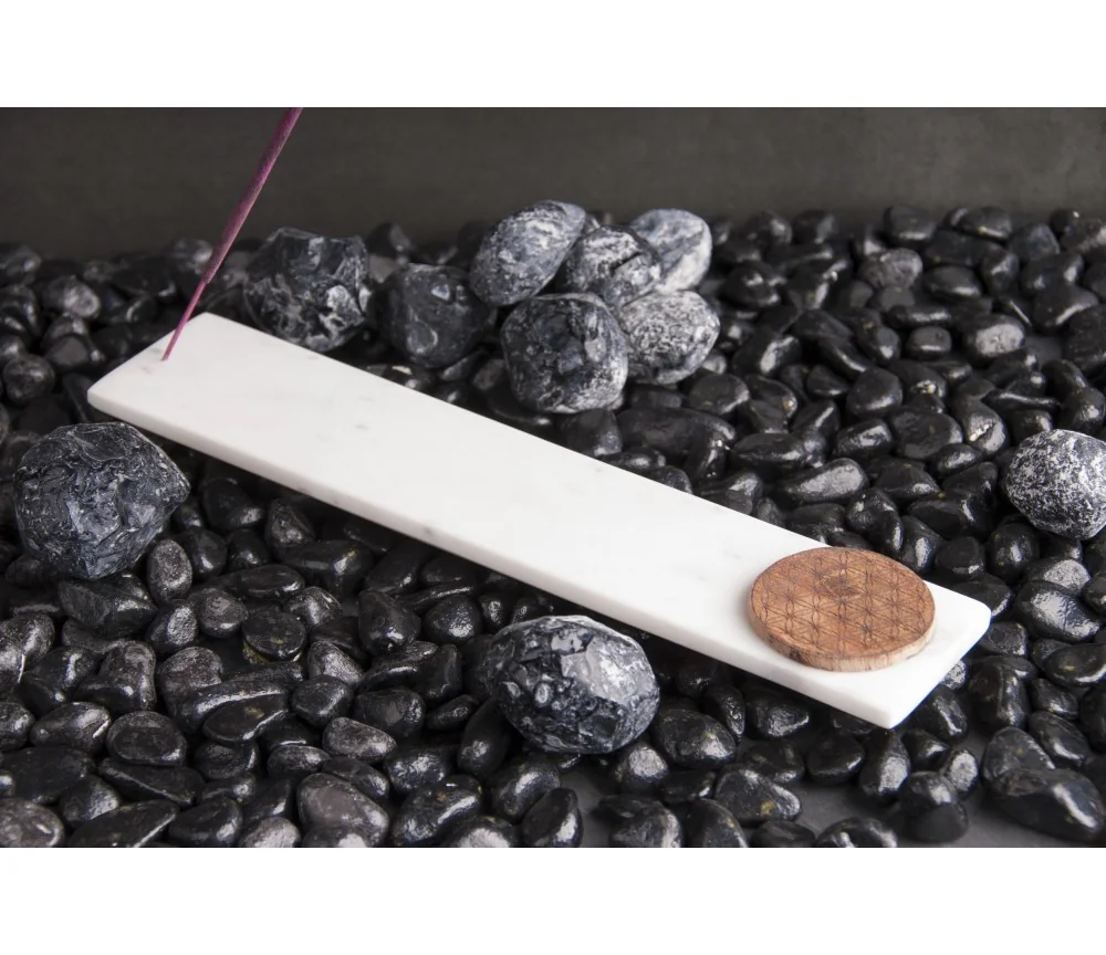 Räucherstäbchenhalter - Lang aus Marmor - mit Blume des Lebens