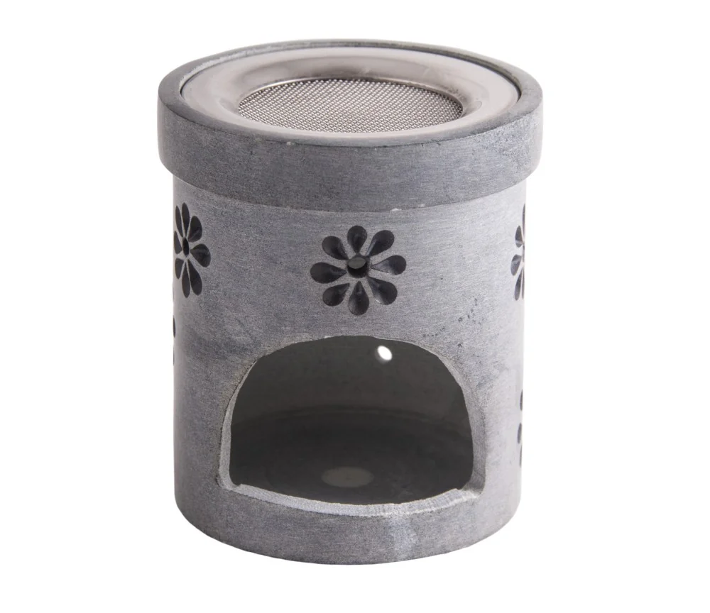 Räuchergefäß mit Sieb - "Zartes Blümlein" aus Speckstein