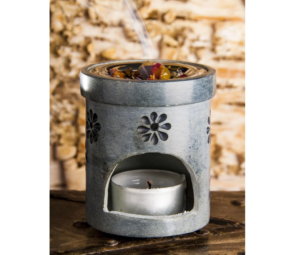 Räuchergefäß mit Sieb - "Zartes Blümlein" aus Speckstein