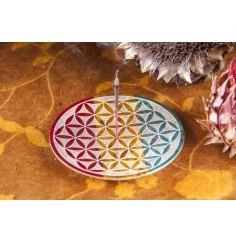 Räucherstäbchenhalter rund - Blume des Lebens, bunt