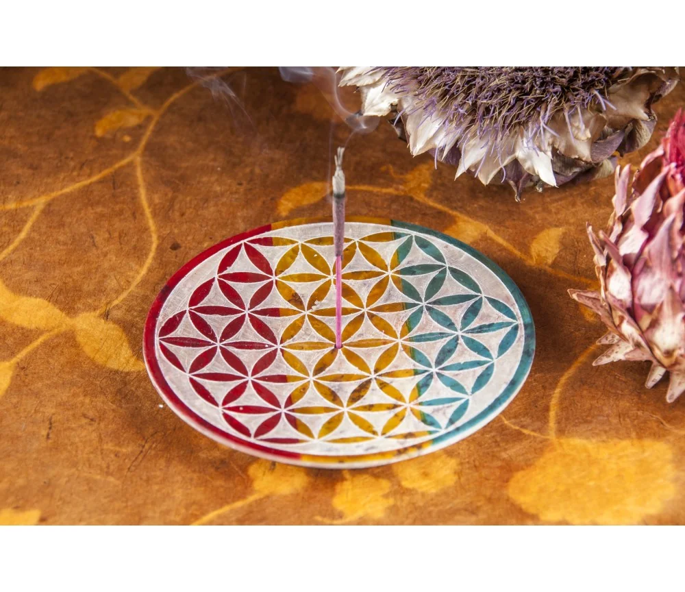 Räucherstäbchenhalter rund - Blume des Lebens, bunt