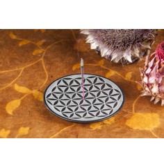 Räucherstäbchenhalter rund - Blume des Lebens, schwarz