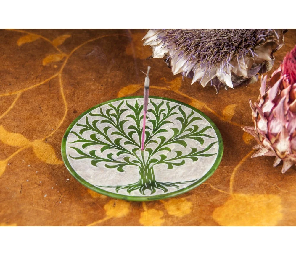 Räucherstäbchenhalter rund - Yggdrasil, grün