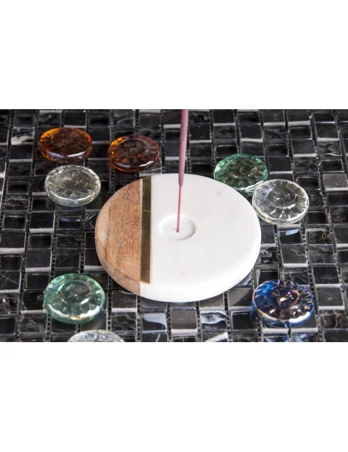 Räucherstäbchenhalter - -Design aus Marmor, Holz und Messing