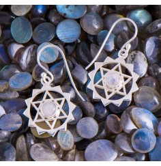 Ohrringe - Hexagramm - mit Regenbogen Mondstein