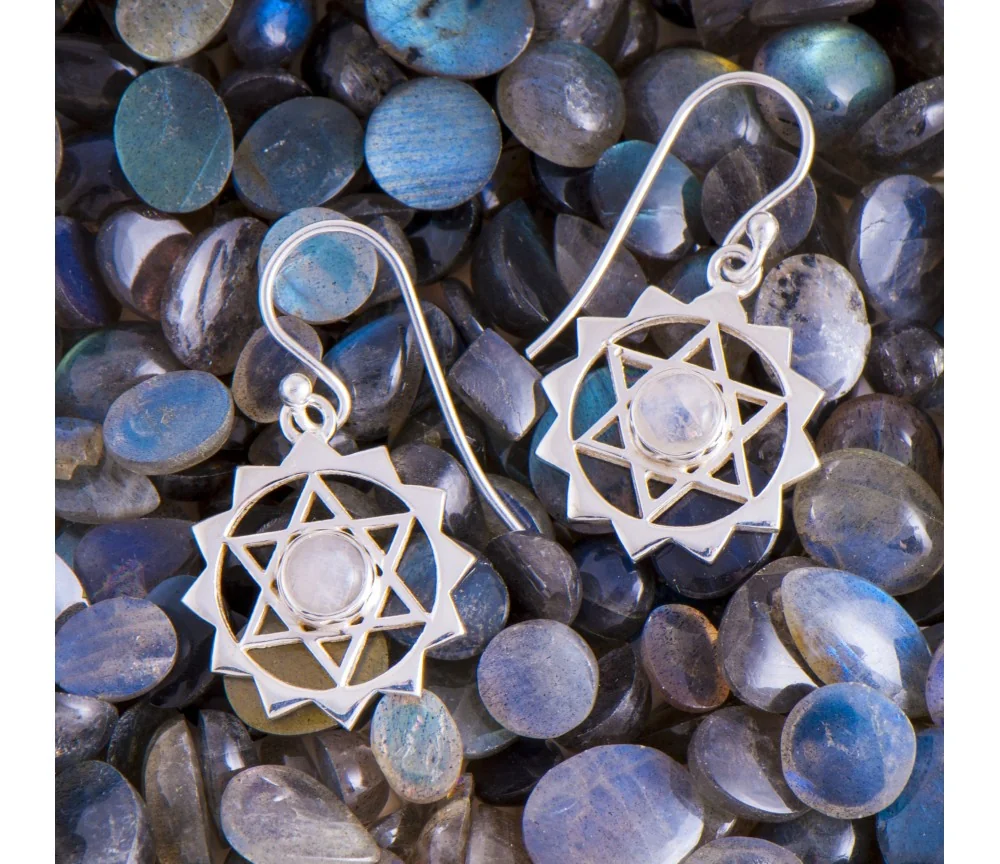 Ohrringe - Hexagramm - mit Regenbogen Mondstein
