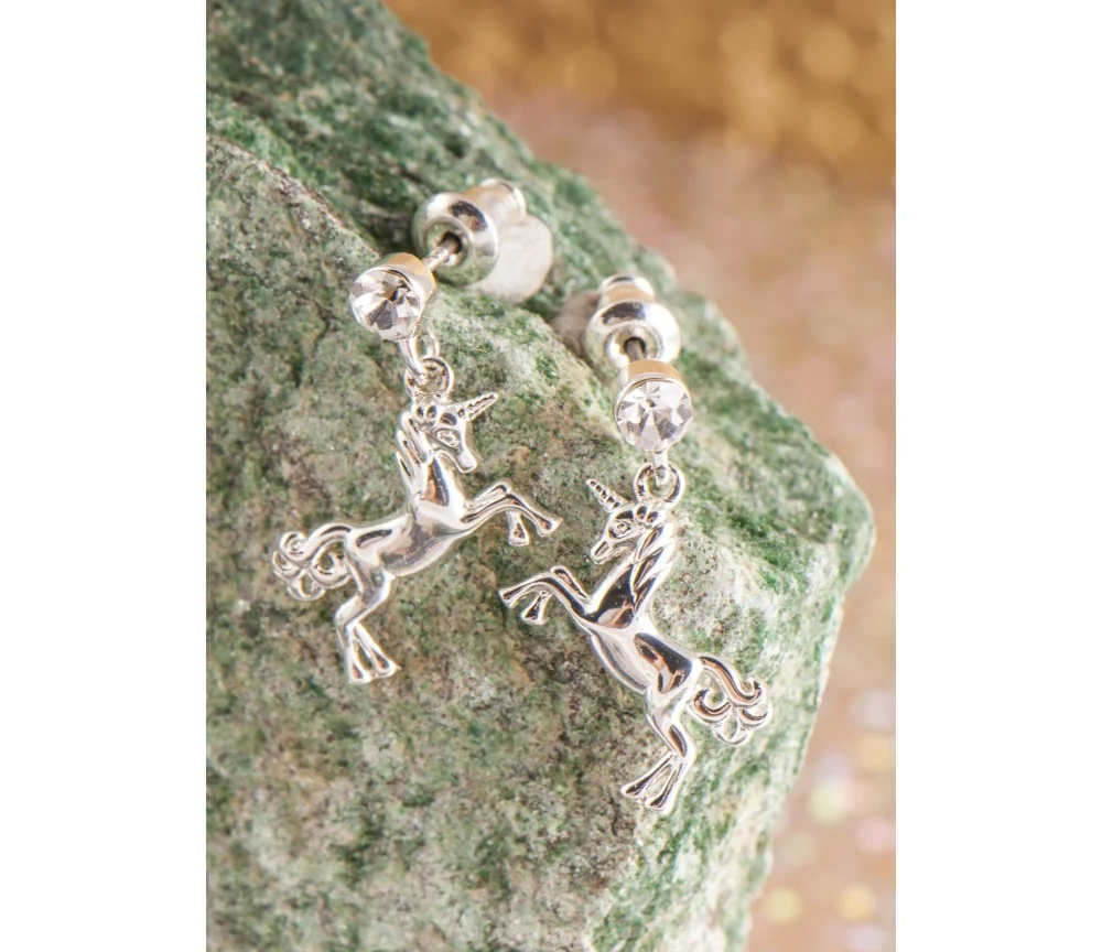 Ohrringe - Einhorn - versilbert mit Glaskristallen
