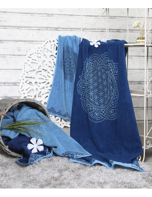 Spirit of OM - Frotteetücher Happy Flower of Life - ozeanblau/azur