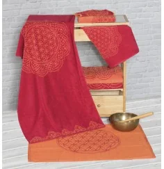 Spirit of OM - Frotteetücher Happy Flower of Life - rubinrot/koralle