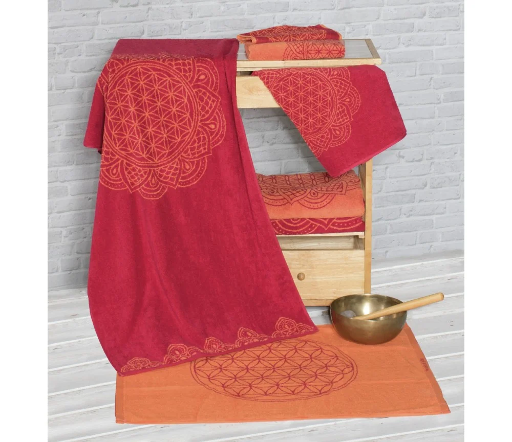 Spirit of OM - Frotteetücher Happy Flower of Life - rubinrot/koralle