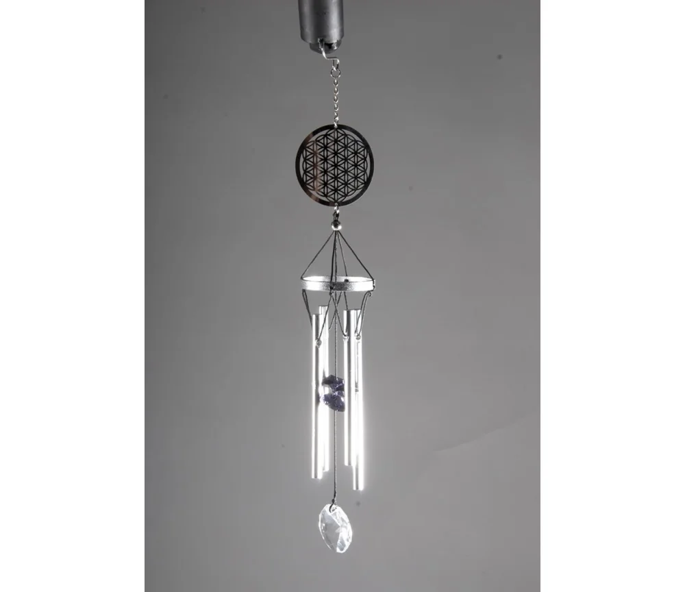 Klangspiel - Blume des Lebens - Edelstahl mit Oktagon Kristall ca. 25cm