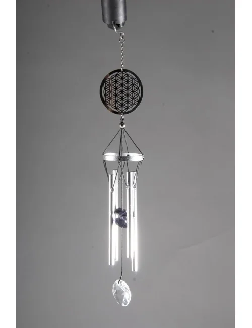 Klangspiel - Blume des Lebens - Edelstahl mit Oktagon Kristall ca. 25cm