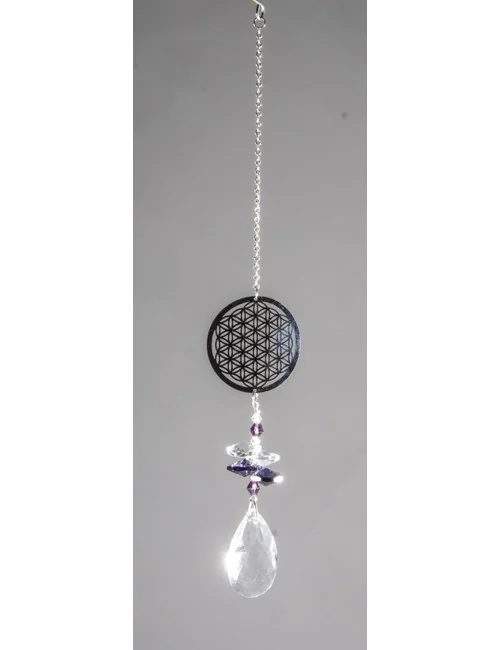 Hängende Dekoration - Suncatcher Blume des Lebens - aus Edelstahl & Kristallen ca. 27 cm