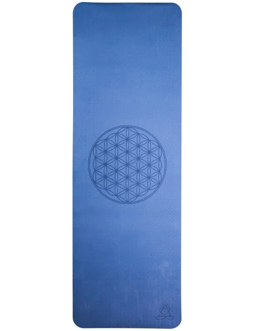 Yogamatte mit Blume des Lebens - 6 mm - TPE ecofriendly - dunkelblau/hellblau